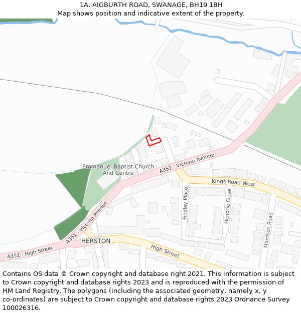 1A, AIGBURTH ROAD, SWANAGE, BH19 1BH: Location map and indicative extent of plot