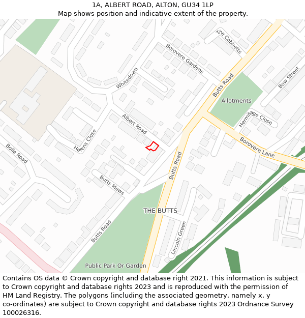 1A, ALBERT ROAD, ALTON, GU34 1LP: Location map and indicative extent of plot