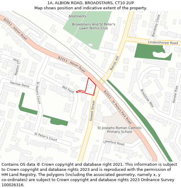 1A, ALBION ROAD, BROADSTAIRS, CT10 2UP: Location map and indicative extent of plot