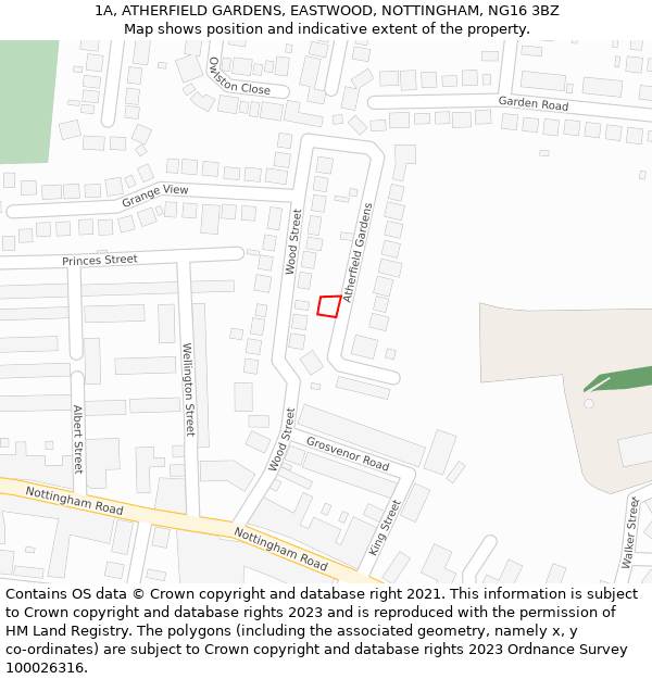 1A, ATHERFIELD GARDENS, EASTWOOD, NOTTINGHAM, NG16 3BZ: Location map and indicative extent of plot