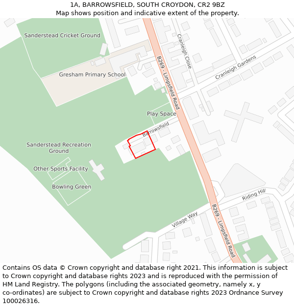 1A, BARROWSFIELD, SOUTH CROYDON, CR2 9BZ: Location map and indicative extent of plot