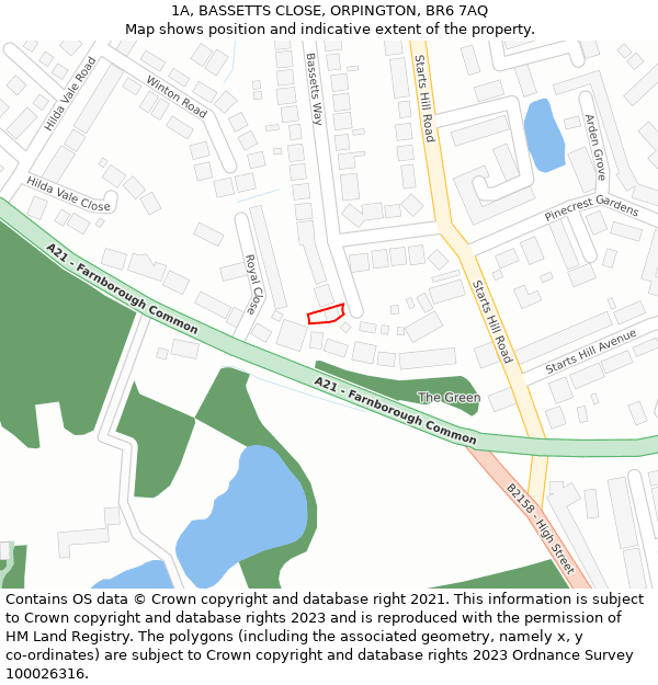 1A, BASSETTS CLOSE, ORPINGTON, BR6 7AQ: Location map and indicative extent of plot