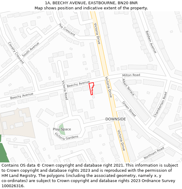 1A, BEECHY AVENUE, EASTBOURNE, BN20 8NR: Location map and indicative extent of plot