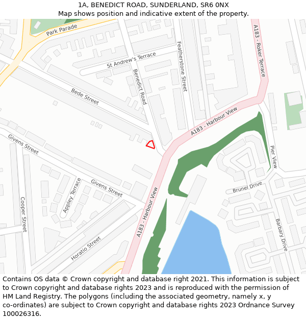 1A, BENEDICT ROAD, SUNDERLAND, SR6 0NX: Location map and indicative extent of plot