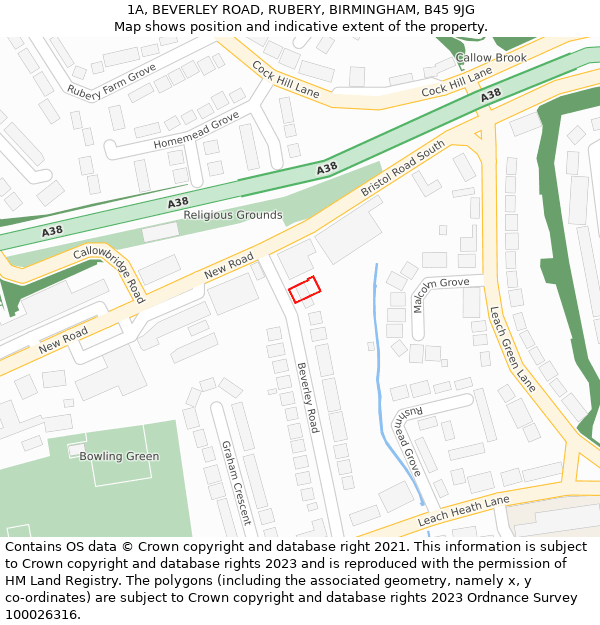 1A, BEVERLEY ROAD, RUBERY, BIRMINGHAM, B45 9JG: Location map and indicative extent of plot