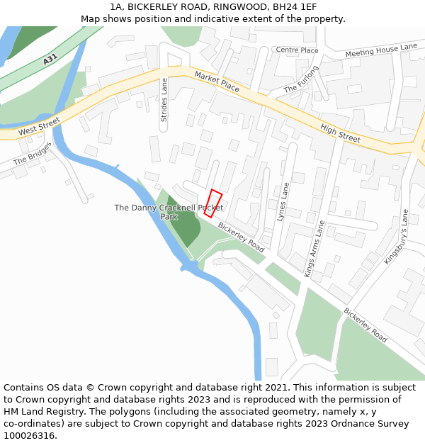 1A, BICKERLEY ROAD, RINGWOOD, BH24 1EF: Location map and indicative extent of plot