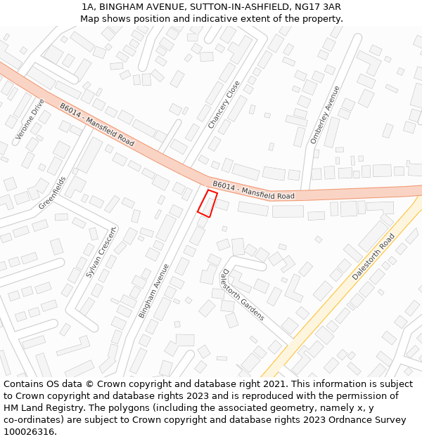 1A, BINGHAM AVENUE, SUTTON-IN-ASHFIELD, NG17 3AR: Location map and indicative extent of plot