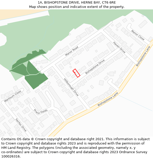 1A, BISHOPSTONE DRIVE, HERNE BAY, CT6 6RE: Location map and indicative extent of plot