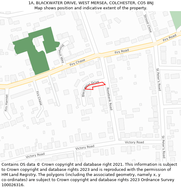 1A, BLACKWATER DRIVE, WEST MERSEA, COLCHESTER, CO5 8NJ: Location map and indicative extent of plot