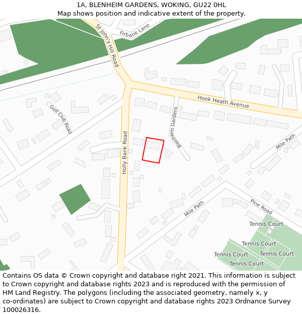 1A, BLENHEIM GARDENS, WOKING, GU22 0HL: Location map and indicative extent of plot