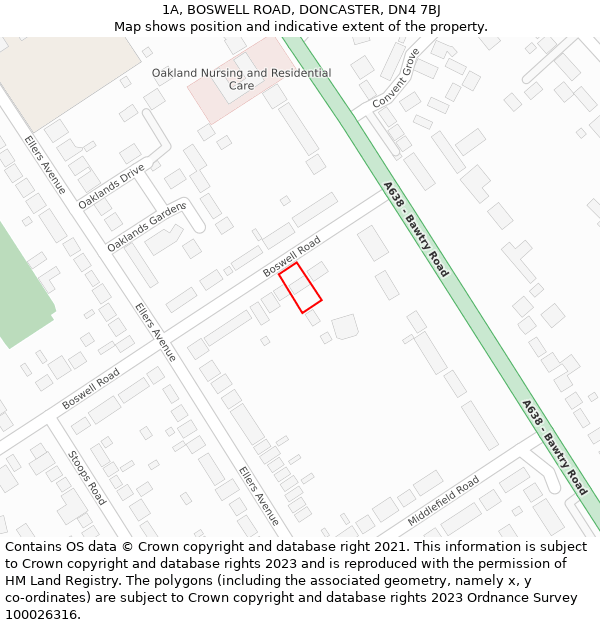 1A, BOSWELL ROAD, DONCASTER, DN4 7BJ: Location map and indicative extent of plot