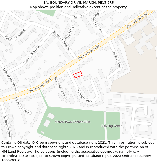 1A, BOUNDARY DRIVE, MARCH, PE15 9RR: Location map and indicative extent of plot