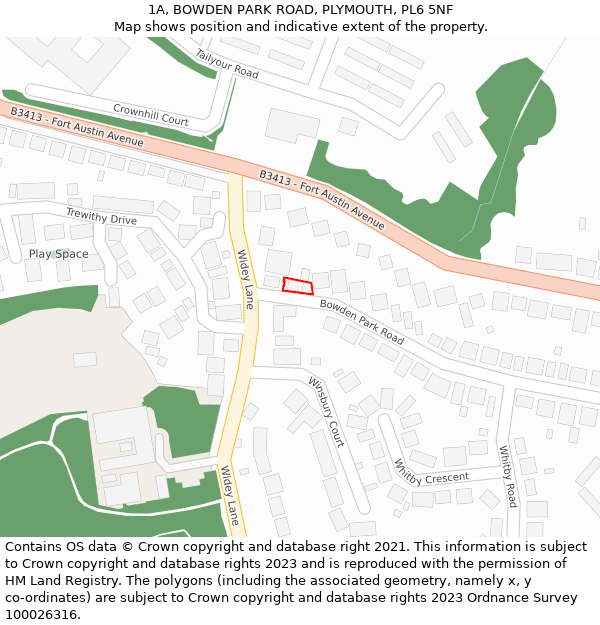 1A, BOWDEN PARK ROAD, PLYMOUTH, PL6 5NF: Location map and indicative extent of plot