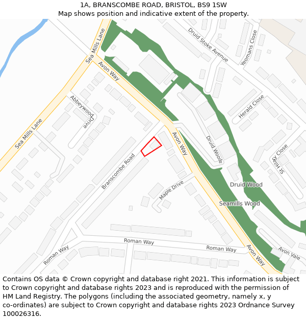 1A, BRANSCOMBE ROAD, BRISTOL, BS9 1SW: Location map and indicative extent of plot
