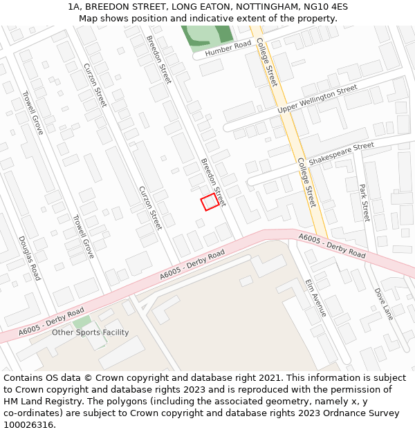 1A, BREEDON STREET, LONG EATON, NOTTINGHAM, NG10 4ES: Location map and indicative extent of plot