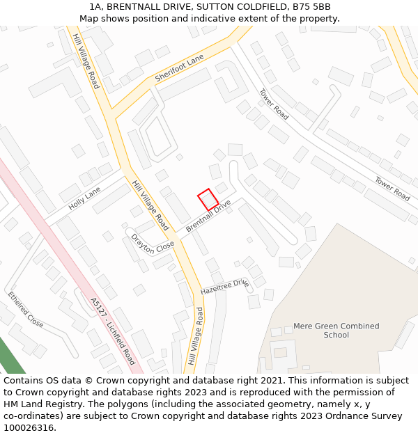 1A, BRENTNALL DRIVE, SUTTON COLDFIELD, B75 5BB: Location map and indicative extent of plot