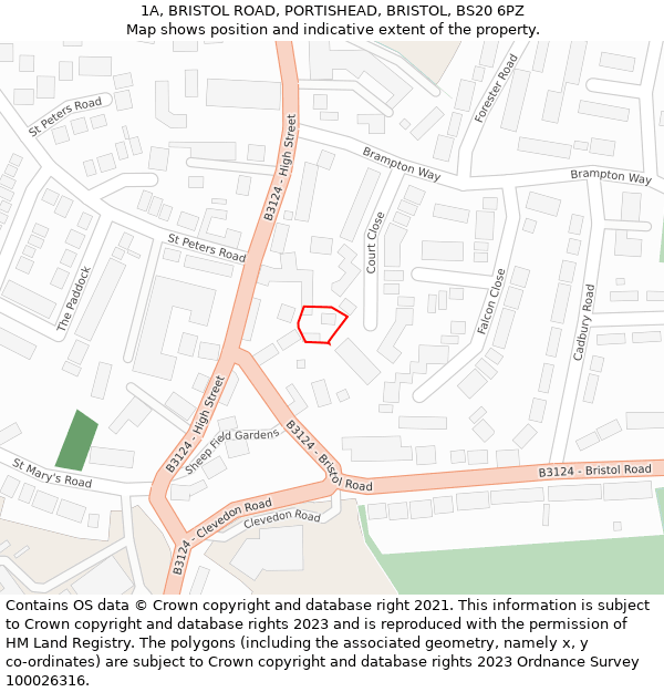 1A, BRISTOL ROAD, PORTISHEAD, BRISTOL, BS20 6PZ: Location map and indicative extent of plot