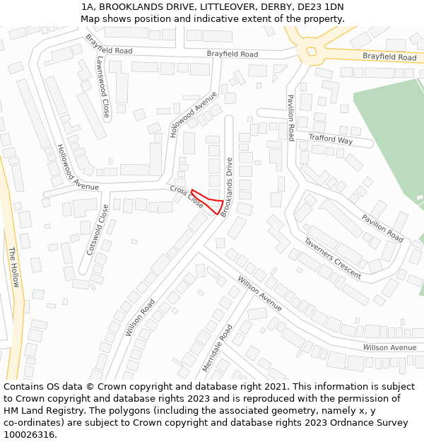 1A, BROOKLANDS DRIVE, LITTLEOVER, DERBY, DE23 1DN: Location map and indicative extent of plot