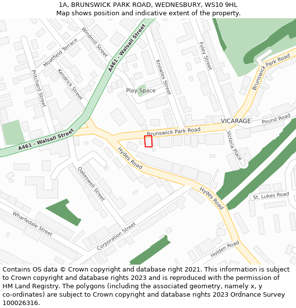 1A, BRUNSWICK PARK ROAD, WEDNESBURY, WS10 9HL: Location map and indicative extent of plot