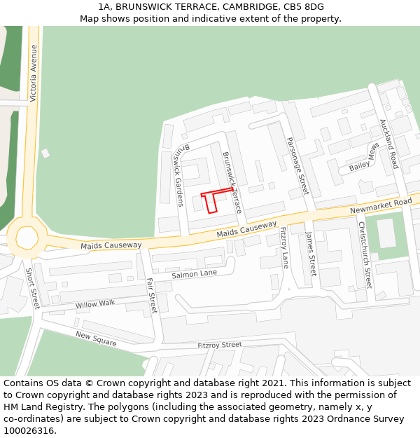 1A, BRUNSWICK TERRACE, CAMBRIDGE, CB5 8DG: Location map and indicative extent of plot