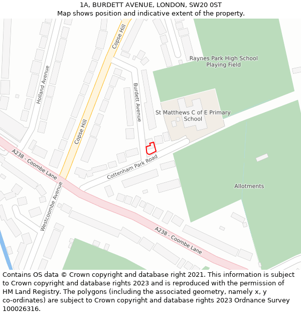 1A, BURDETT AVENUE, LONDON, SW20 0ST: Location map and indicative extent of plot
