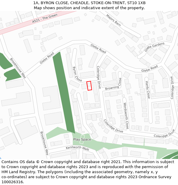 1A, BYRON CLOSE, CHEADLE, STOKE-ON-TRENT, ST10 1XB: Location map and indicative extent of plot