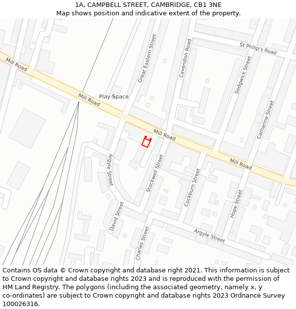 1A, CAMPBELL STREET, CAMBRIDGE, CB1 3NE: Location map and indicative extent of plot