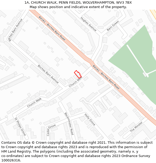 1A, CHURCH WALK, PENN FIELDS, WOLVERHAMPTON, WV3 7BX: Location map and indicative extent of plot