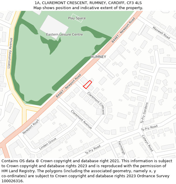 1A, CLAREMONT CRESCENT, RUMNEY, CARDIFF, CF3 4LS: Location map and indicative extent of plot