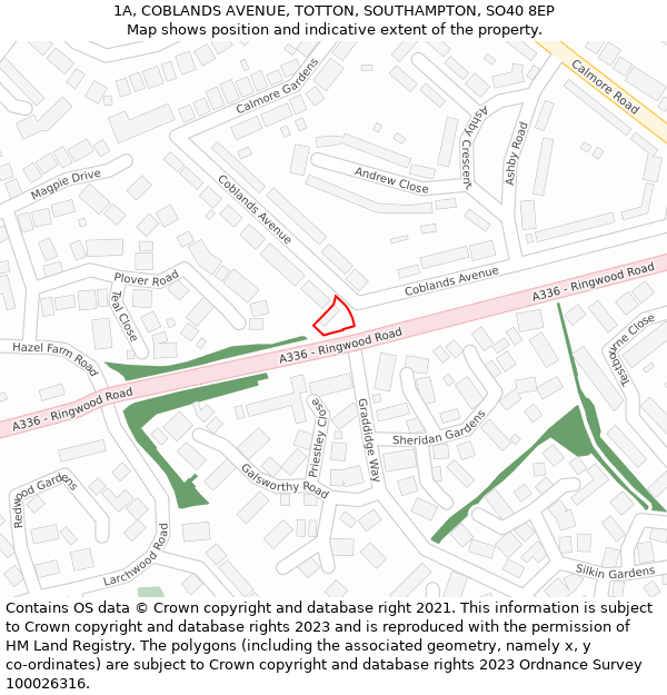 1A, COBLANDS AVENUE, TOTTON, SOUTHAMPTON, SO40 8EP: Location map and indicative extent of plot