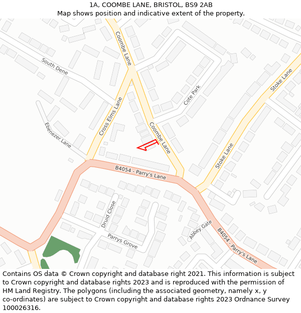 1A, COOMBE LANE, BRISTOL, BS9 2AB: Location map and indicative extent of plot