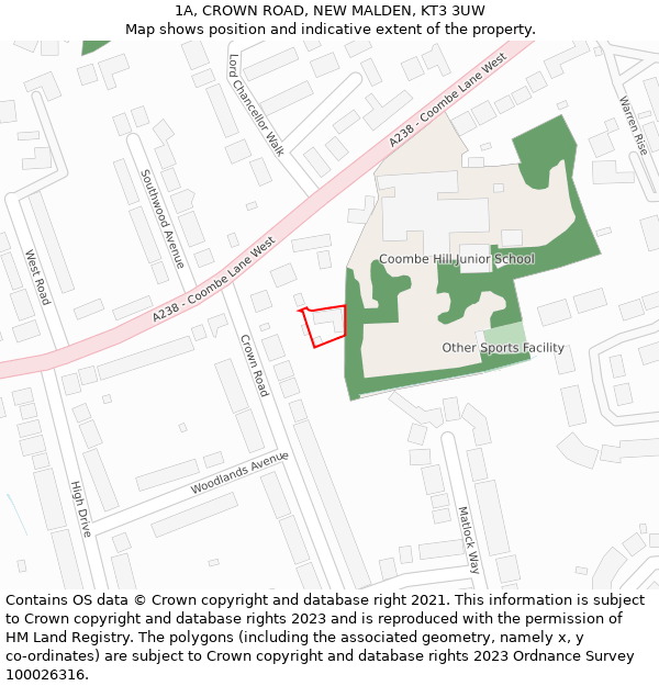 1A, CROWN ROAD, NEW MALDEN, KT3 3UW: Location map and indicative extent of plot