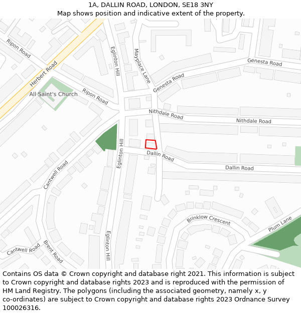 1A, DALLIN ROAD, LONDON, SE18 3NY: Location map and indicative extent of plot