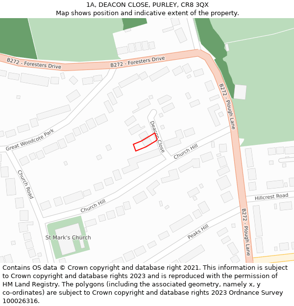 1A, DEACON CLOSE, PURLEY, CR8 3QX: Location map and indicative extent of plot