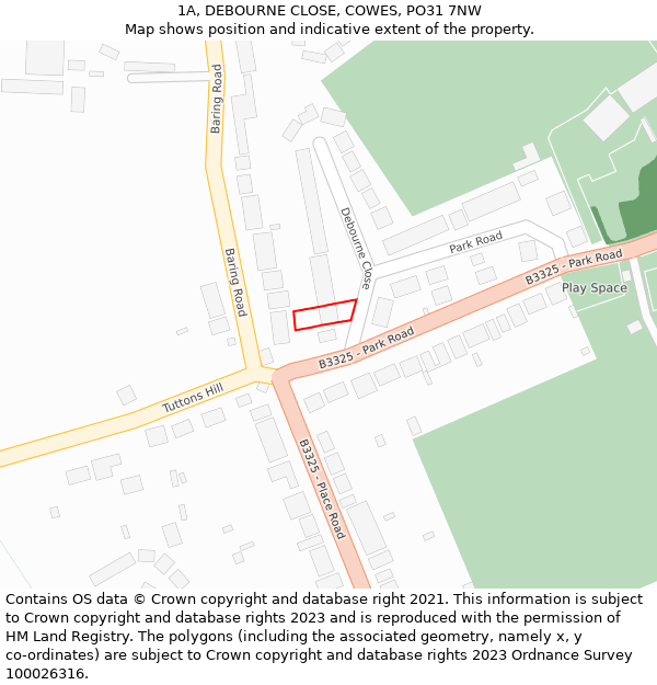 1A, DEBOURNE CLOSE, COWES, PO31 7NW: Location map and indicative extent of plot