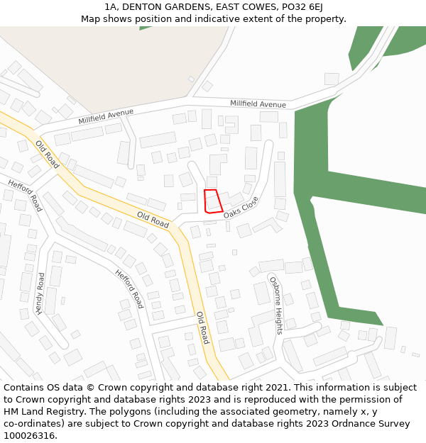 1A, DENTON GARDENS, EAST COWES, PO32 6EJ: Location map and indicative extent of plot