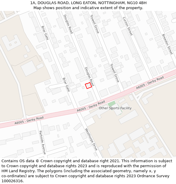 1A, DOUGLAS ROAD, LONG EATON, NOTTINGHAM, NG10 4BH: Location map and indicative extent of plot