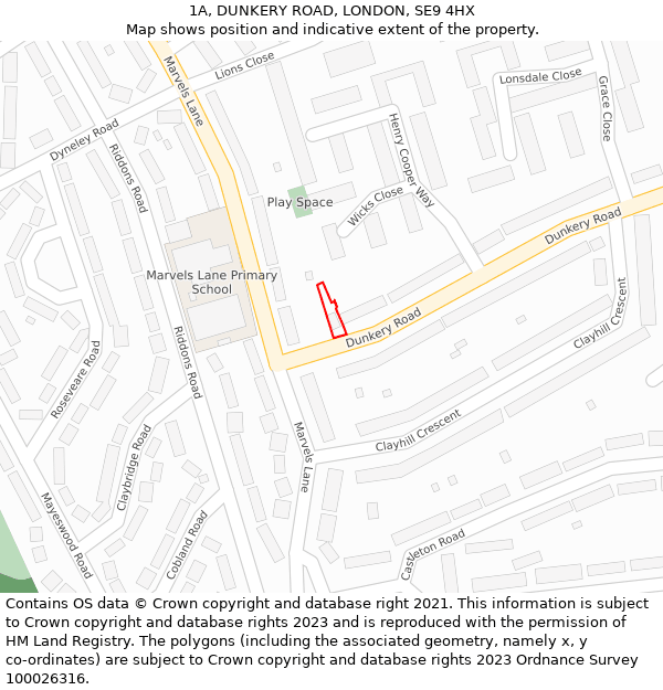 1A, DUNKERY ROAD, LONDON, SE9 4HX: Location map and indicative extent of plot