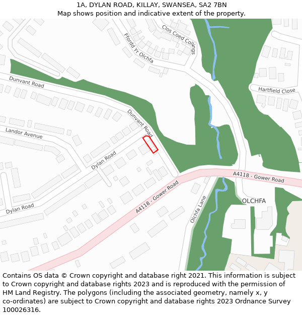 1A, DYLAN ROAD, KILLAY, SWANSEA, SA2 7BN: Location map and indicative extent of plot