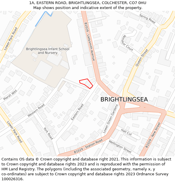 1A, EASTERN ROAD, BRIGHTLINGSEA, COLCHESTER, CO7 0HU: Location map and indicative extent of plot