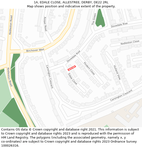 1A, EDALE CLOSE, ALLESTREE, DERBY, DE22 2RL: Location map and indicative extent of plot