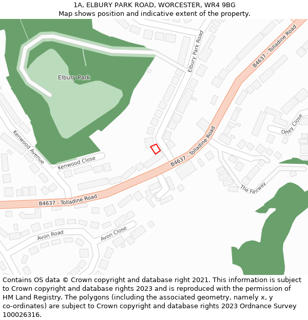 1A, ELBURY PARK ROAD, WORCESTER, WR4 9BG: Location map and indicative extent of plot