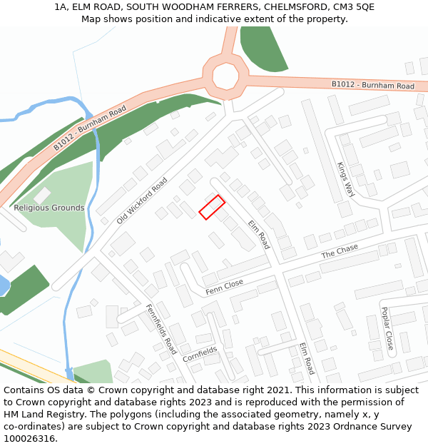 1A, ELM ROAD, SOUTH WOODHAM FERRERS, CHELMSFORD, CM3 5QE: Location map and indicative extent of plot