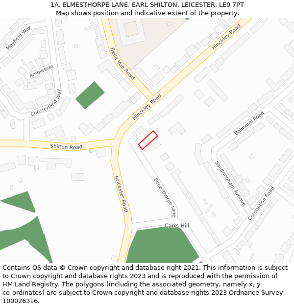 1A, ELMESTHORPE LANE, EARL SHILTON, LEICESTER, LE9 7PT: Location map and indicative extent of plot