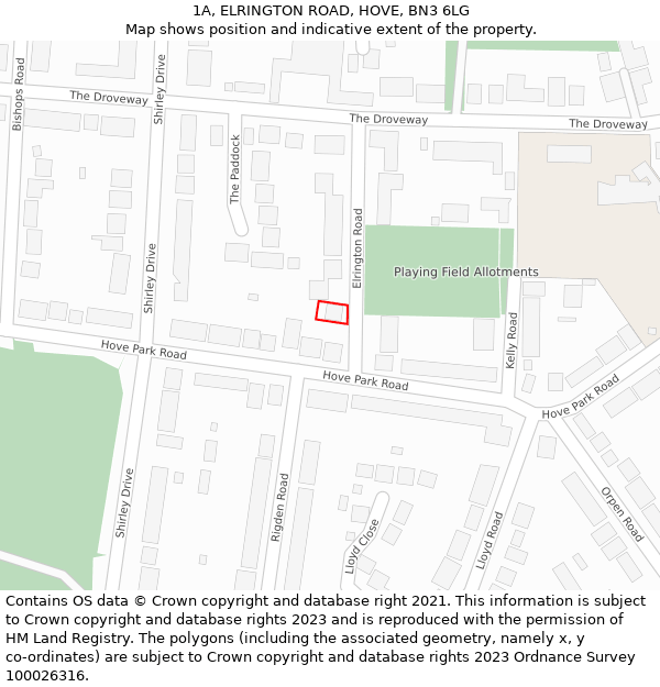 1A, ELRINGTON ROAD, HOVE, BN3 6LG: Location map and indicative extent of plot