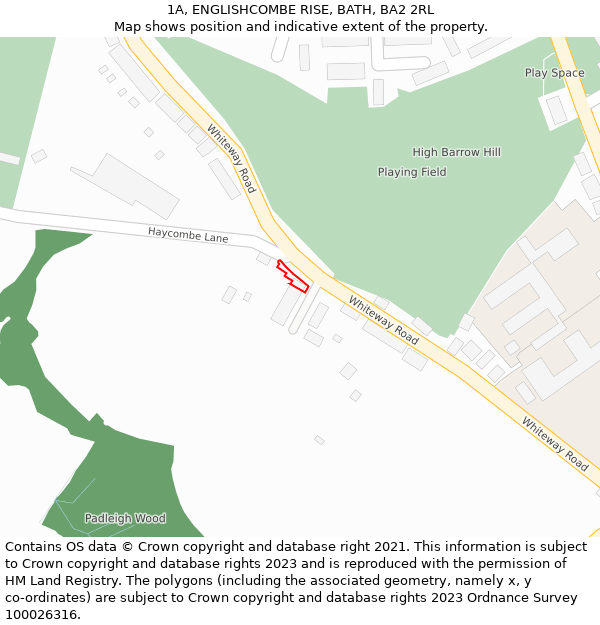 1A, ENGLISHCOMBE RISE, BATH, BA2 2RL: Location map and indicative extent of plot