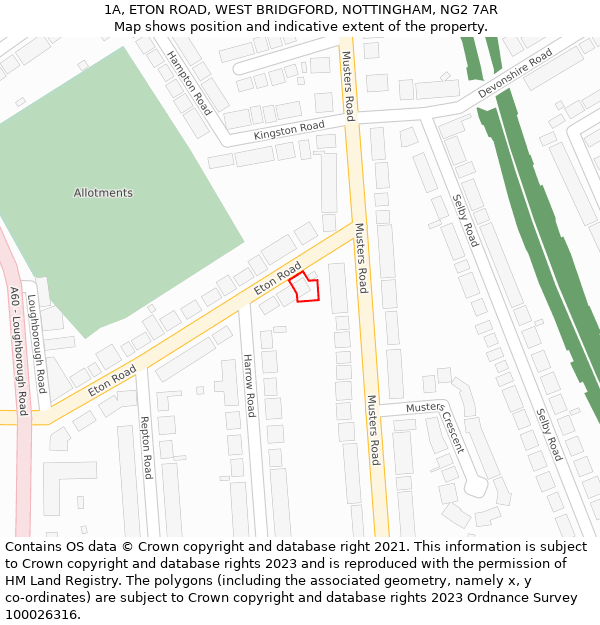1A, ETON ROAD, WEST BRIDGFORD, NOTTINGHAM, NG2 7AR: Location map and indicative extent of plot