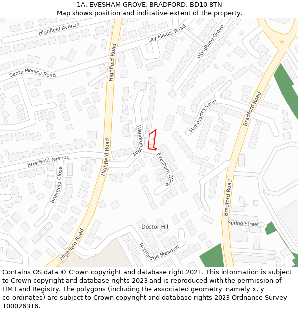 1A, EVESHAM GROVE, BRADFORD, BD10 8TN: Location map and indicative extent of plot