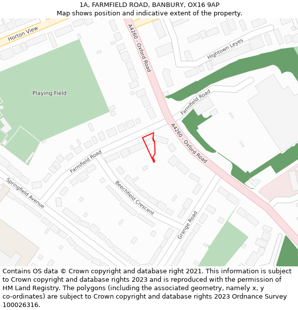 1A, FARMFIELD ROAD, BANBURY, OX16 9AP: Location map and indicative extent of plot