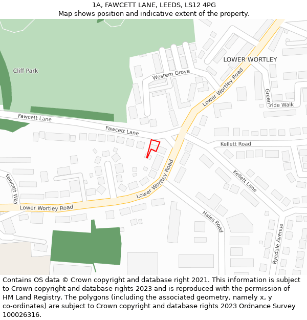1A, FAWCETT LANE, LEEDS, LS12 4PG: Location map and indicative extent of plot